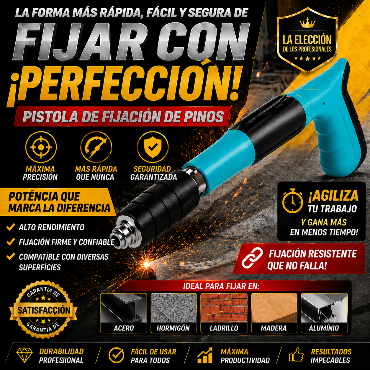 Pistola Portátil Para Colocar Remaches y Clavos
